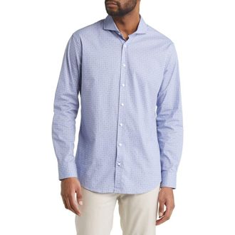 Brax Harold Geo Print Hi Flex Stretch Cotton Button-Up Shirt in Cobalt at Nordstrom, Size Large