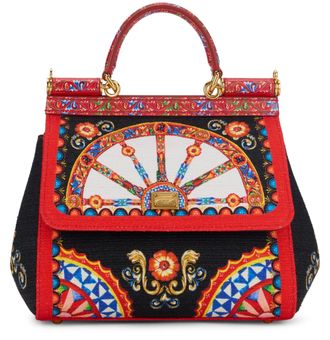 Dolce & Gabbana Womens Handbag Sicily Brown Cotton Handbags Hand Bags