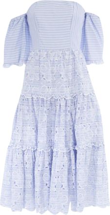Erdem Erdem striped floral embroidery off shoulder cotton dress