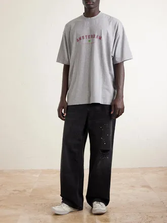 VETEMENTS Paint-Splattered Distressed Straight-Leg Jeans
