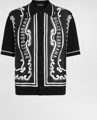 Dolce & Gabbana Silk And Cotton Shirt With Bandanna Print - Man Sweaters And Cardigans Print Xs