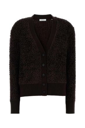 Ferragamo Womens Dark Brown Boucle Cardigan - Dark Grey Viscose - Size X-Small