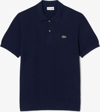 Lacoste Mens Lacoste Moss Stitch Cotton Polo Collar Mens Sweater - Navy Blue 166 - Black - Size: 38