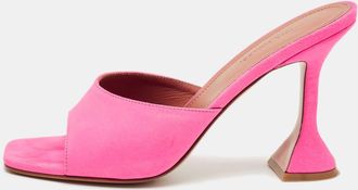 Amina Muaddi Neon Pink Suede Lupita Slide Sandals