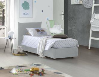 Talamo Italia Dmora - Cama Individual Dbut, Cama Contenedor Con Revestimiento De Tela, 100% Made In Italy, Apertura Frontal, Con Colch&oacute;n 80x190 Cm Incluido, Blanco