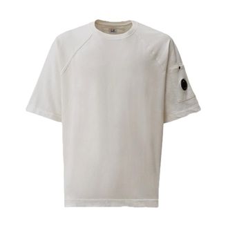 C.P. Company T-Shirts, male, White, Size: XL Light Fleece Short Sleeve Sweatshirt