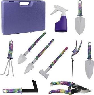 OEM Juego De 10 Herramientas De Jardiner&iacute;a De Aluminio Con Estampado Floral, Que Incluye Paleta, Rastrillo, Etc