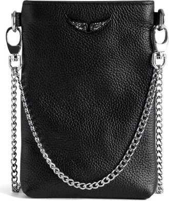 Zadig&Voltaire Rock Pebbled Leather Phone Pouch in Black at Nordstrom
