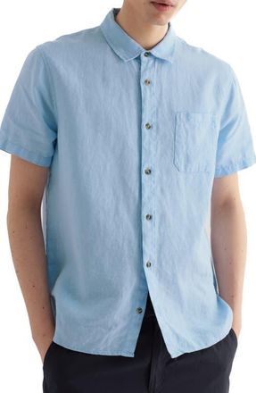 Seasalt Cornwall Carne Short Sleeve Linen Button-Up Shirt in Waterfall at Nordstrom, Size Large