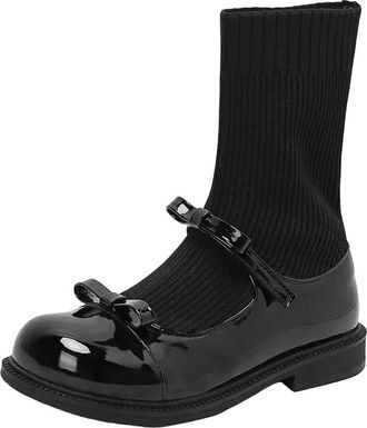 Generic Womens Knee High Sock Boots Round Toe Flat Heel Slip On Design With Butterfly-Knot Accent Casual Daily Tall Boots