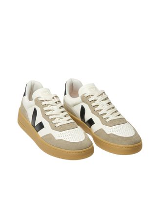 Veja Unisex Sneakers V-90 Leather Pure Black Black-Natural Trainers Black/natural