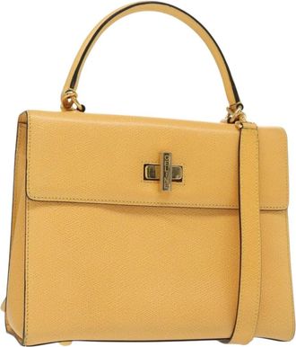 Celine Vintage Convertible Turnlock Top Handle Bag Leather Yellow Leather Bag (Pre-Owned)