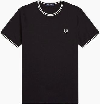 Fred Perry Mens Fred Perry Twin Tipped Mens T Shirt Crew Neck Short Sleeve Summer Tee - Black - Size: 38