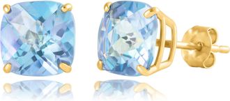 MAX + STONE Sterling Silver or Gold 8mm Cushion Cut Gemstone Birthstone Stud Earrings