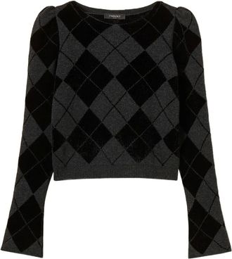 Twin-Set Trui met pofmouwen en diamantpatroon - Zwart