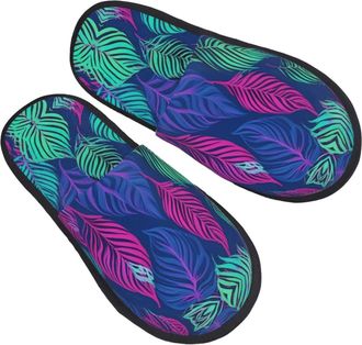 Generic Lightweight Mens Slipper Colorful leaves print Mens Slipper Plush Womens Slippers for Indoor Guest Ladies L