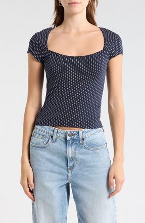 Madden Girl Dot Sweetheart Neck Top in Navy White at Nordstrom Rack, Size X-Large
