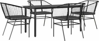 vidaXL Juego De Comedor Jard&iacute;n 5 Piezas Cojines Rat&aacute;n Sint&eacute;tico Negro Vidaxl