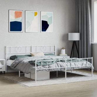 vidaXL Metal Bed Frame without Mattress with Footboard White 180x200cm vidaXL