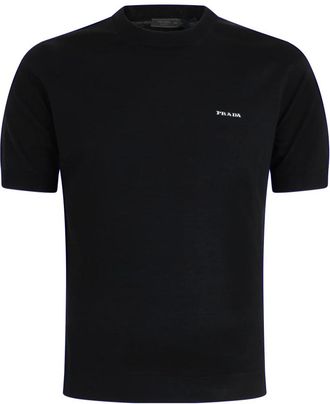 Prada Round-neck Knitwear, male, Black, Size: XL Cotton Crew-neck Sweater