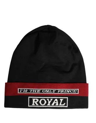 Dolce & Gabbana Black Cuffed IM THE ONLY PRINCE ROYAL Beanie Mens Hat