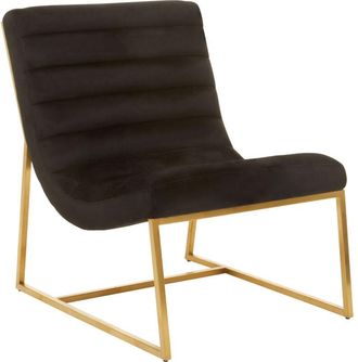 Premier Housewares Interiors by Premier Black Velvet Cocktail Chair, Curved Accent Chair, Gold Steel Frame Velvet Upholstered Chair for Living Room
