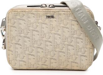 Dior Pre-owned Womens Oblique Canvas Double Zip Crossbody - Ivory Textile - One Size