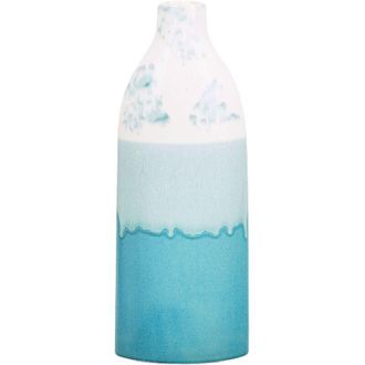 Beliani Florero Blanco Y Azul De Gres Patr&oacute;n Horizonte Azul Cielo 35 Cm Accesorio Decorativo Impermeable Callipolis