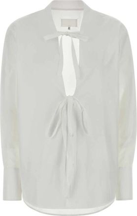 Maison Margiela V-neck Katoenen Overhemd - Dames - Overhemden - Wit - S - Katoen - Overhemden