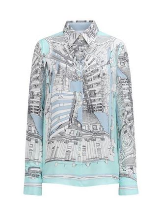 C&acirc;llas Milano CAMERON Rome scarf shirt White in Blue at Nordstrom, Size 10