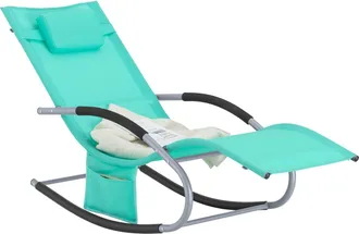 SoBuy Tumbona Mecedora Con Almohada Y Bolsillo Lateral Estructura De Hierro Malla Transpirable Teslin C&oacute;modo Soporta Hasta 150 Kg Color Azul 63 X 150 X 83 C