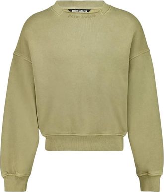 Palm Angels Curved Logo Sweatshirt - Heren - Sweatshirts - Groen - M - Katoen - Hoodies & sweatvesten