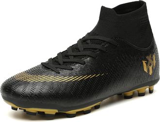 Generic Unisex Outdoor Athletic Football Shoes - Indoor Breathable Training Soccer Sneakers - High-top Football Shoes (Black-Long Cleats,7.5)