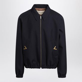 Valentino Navy Bomber Jacket With Vgold Pockets