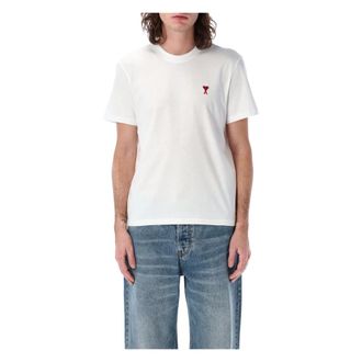 Ami Tops, Heren, Wit, L, Katoen, Wit T-shirt met rood borduursel