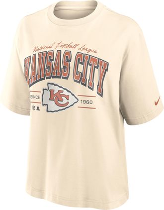 Nike Kansas City Chiefs Vintage Mod Boxy Nike Womens NFL T-Shirt in White | 01CM15A7G-U9E