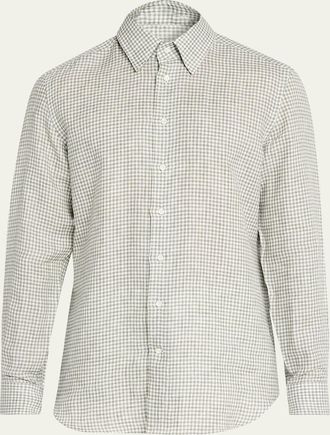 Bergdorf Goodman Mens Linen Gingham Check Sport Shirt