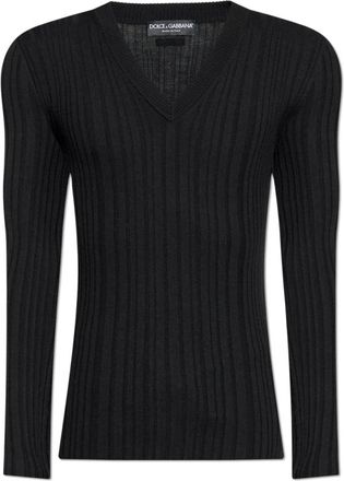 Dolce & Gabbana V-hals trui - Heren - V-hals truien - Zwart - M - Wol - Truien & Vesten