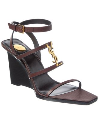Saint Laurent Cassandra 90 Leather Wedge Sandal
