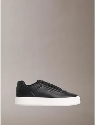 Calvin Klein Jeans Calvin Klein Mens Mens Leather Embossed Logo Sneakers - Black - 10.5