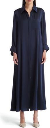TWP Jennys Long Sleeve Silk Maxi Shirtdress in Midnight at Nordstrom Rack, Size Large