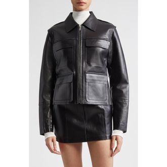 Stand Studio Sherla Lambskin Leather Jacket in Black at Nordstrom, Size 2 Us