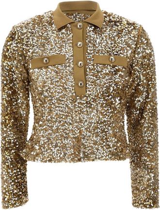 Marella sequin-embellished polo shirt - Brown