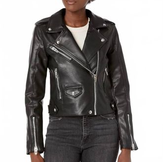 Blank NYC Womens Faux Leather Moto Jacket In Black