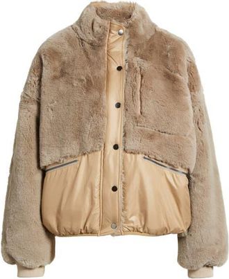 dRA Lucien Leopard Mixed Media Jacket in Taupe at Nordstrom, Size Large