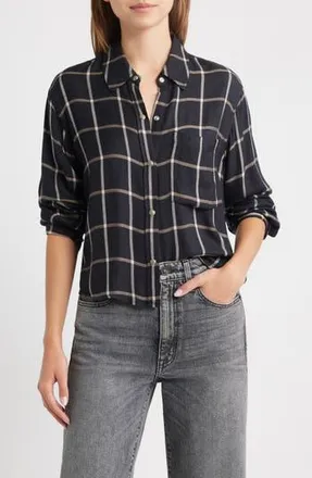 Rails Malin Windowpane Plaid Snap-Up Shirt in Onyx Sand Birch at Nordstrom Rack, Size X-Small