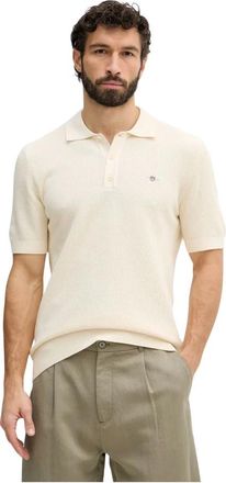 GANT Micro Textured Cotton SS Polo - Heren - Polos - Beige - M - Katoen - Tops