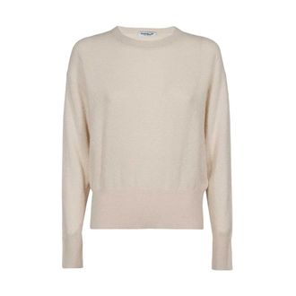 Dondup Geribbelde Gebreide Trui met Lange Mouwen - Dames - Ronde hals truien - Beige - M - Wol - Truien & Vesten