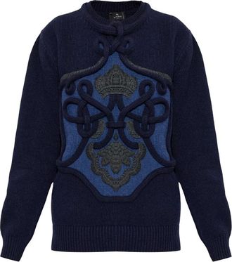 Etro Jersey de Lana con Bordado - Knitwear - Mujer - Azul - 2XS