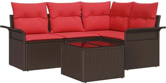 vidaXL Conjunto De Sof&aacute; De Jard&iacute;n 5 Uds. Marr&oacute;n Rat&aacute;n Sint&eacute;tico Vidaxl